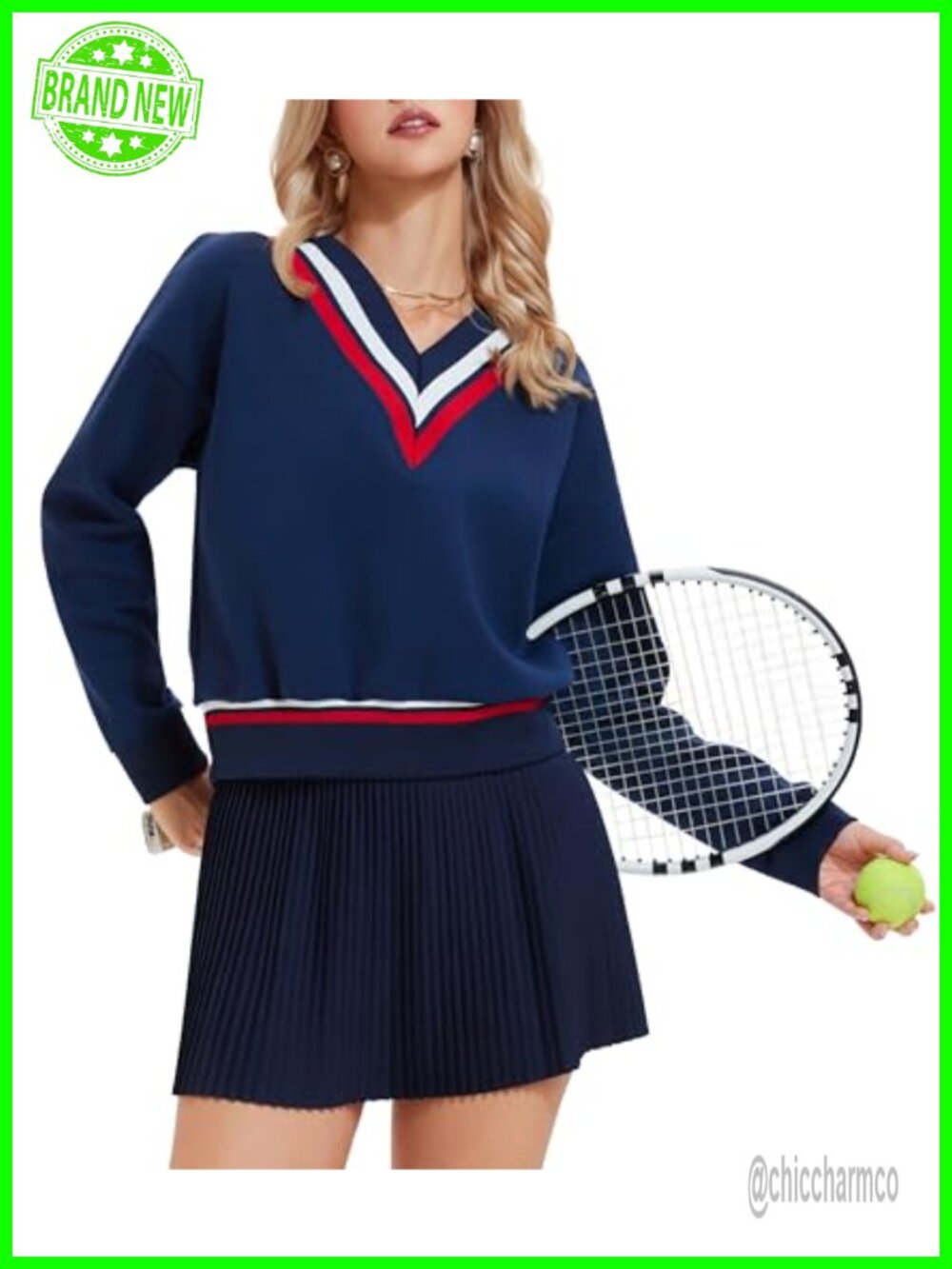 Two Piece Sweatshirt Skirt Set Pleated Tennis Golf Outfit